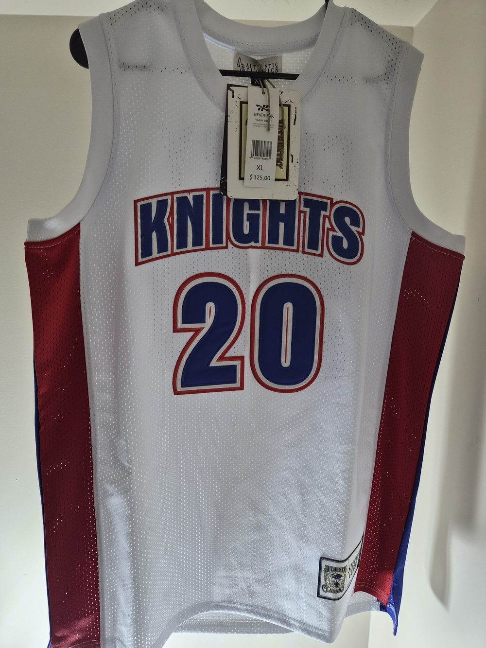 Classic Knights #20 White Red & Blue Basketball Jersey